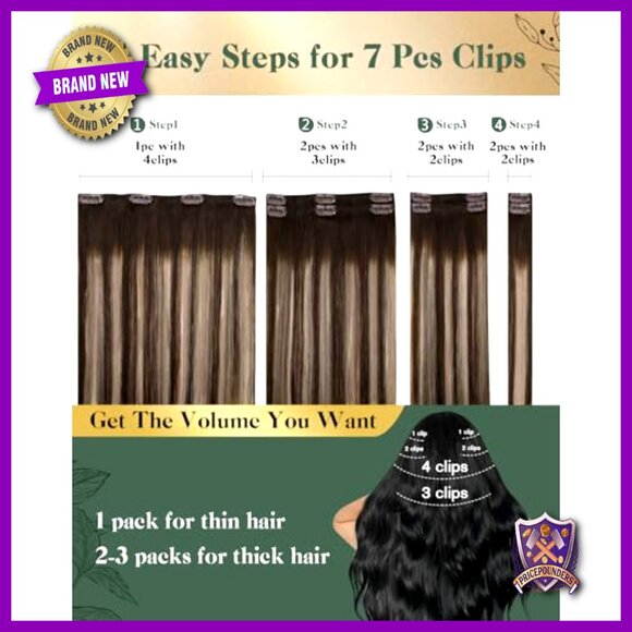 20 Inch Human Hair Clip-In Extensions, 7 Piece Double Weft Set main image 6